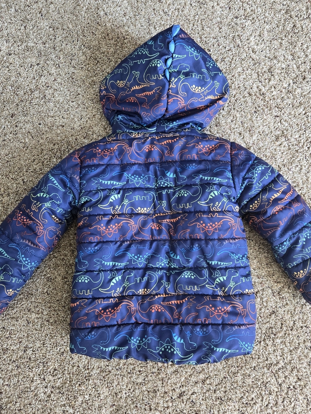 Navy Kids Dinosaur Puffer Jacket with Hood - Picture 2 of 2